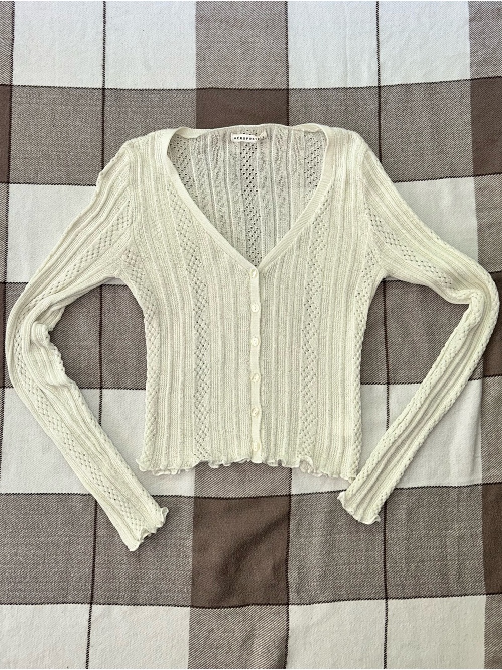 Aeropostale Cream V-Neck Button-Up Knit Cardigan